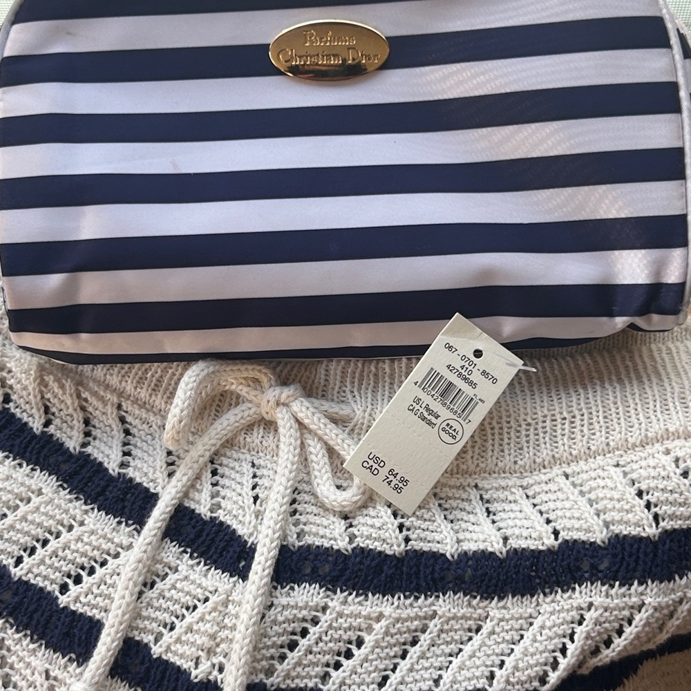 Aerie Pointelle Knit Pants Beach Coverup Natural + Navy Cotton Blend Size Medium - Picture 11 of 16